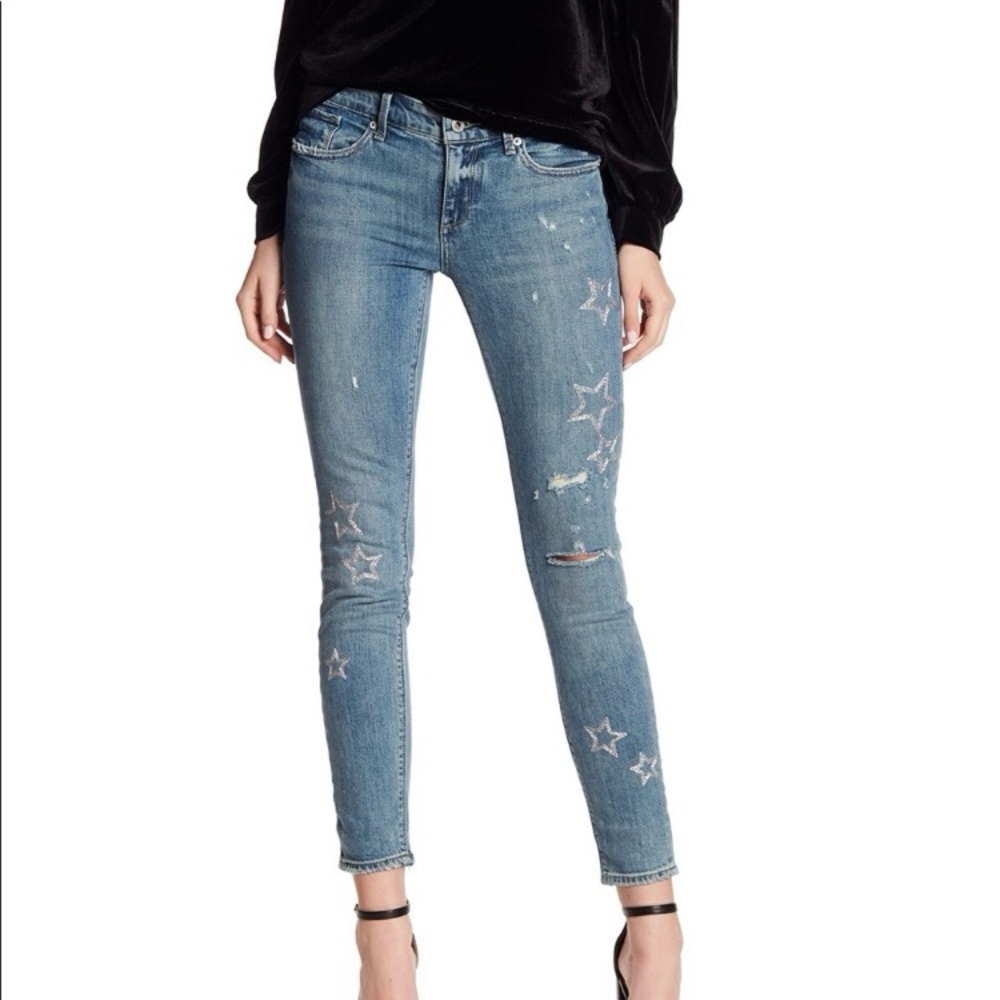 Lucky Brand • Stella Star-Embroidered Distressed Skinny Jeans 25